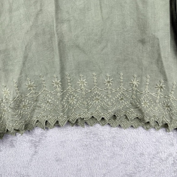 Solitaire Blouse Womens XL Button Front Top Embroidered Tencel Moss Green Boho - Picture 4 of 12